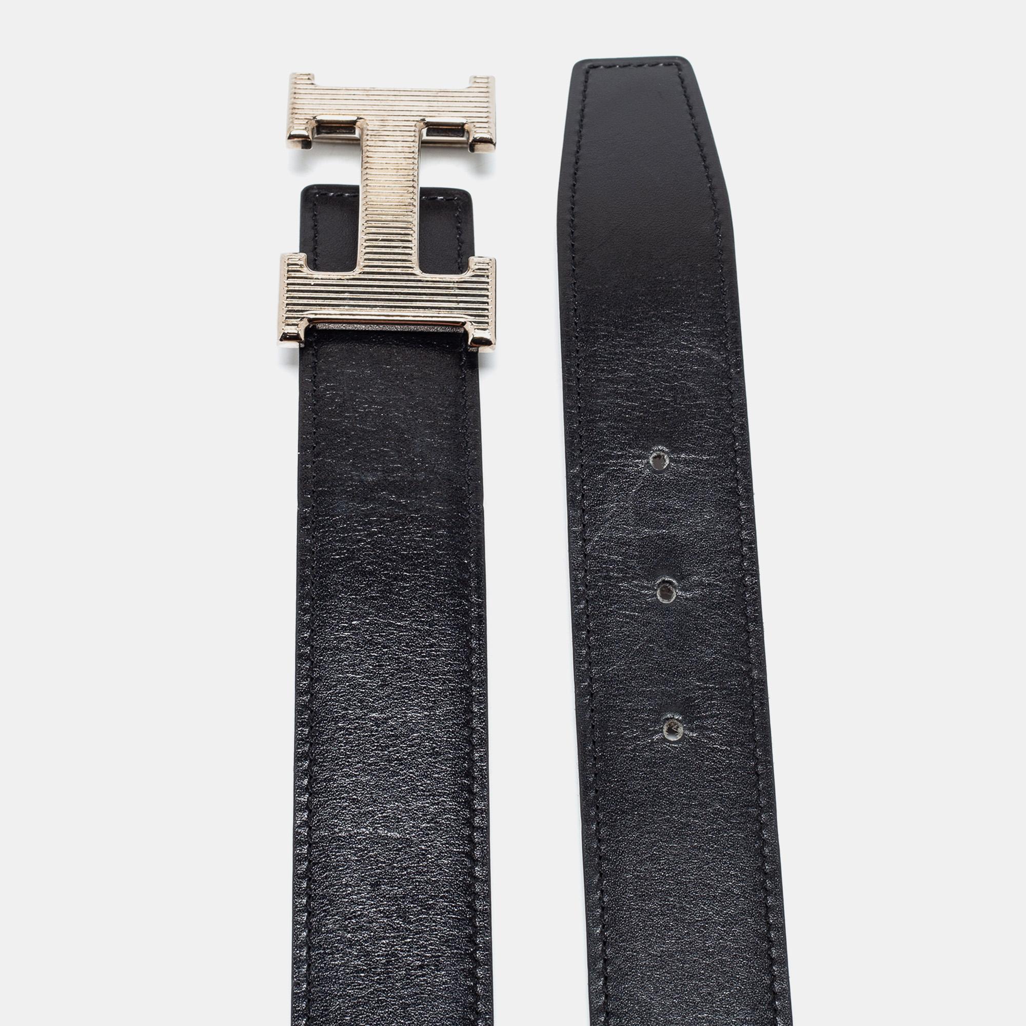Hermes Noir/Etoupe Chamonix and Togo Leather H Strie Reversible Belt 90 CM 2