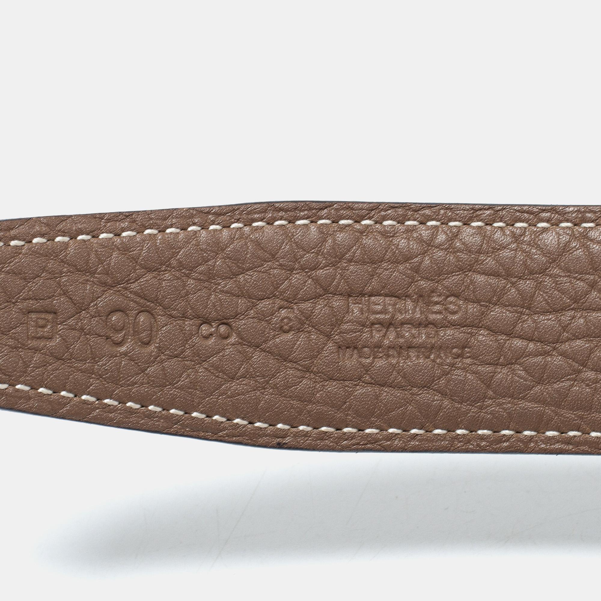 Hermes Noir/Etoupe Chamonix and Togo Leather H Strie Reversible Belt 90 CM 4