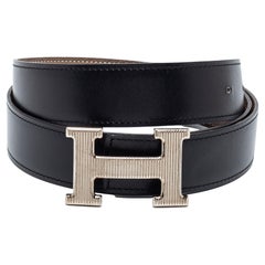Hermes Noir/Etoupe Chamonix and Togo Leather H Strie Reversible Belt 90 CM