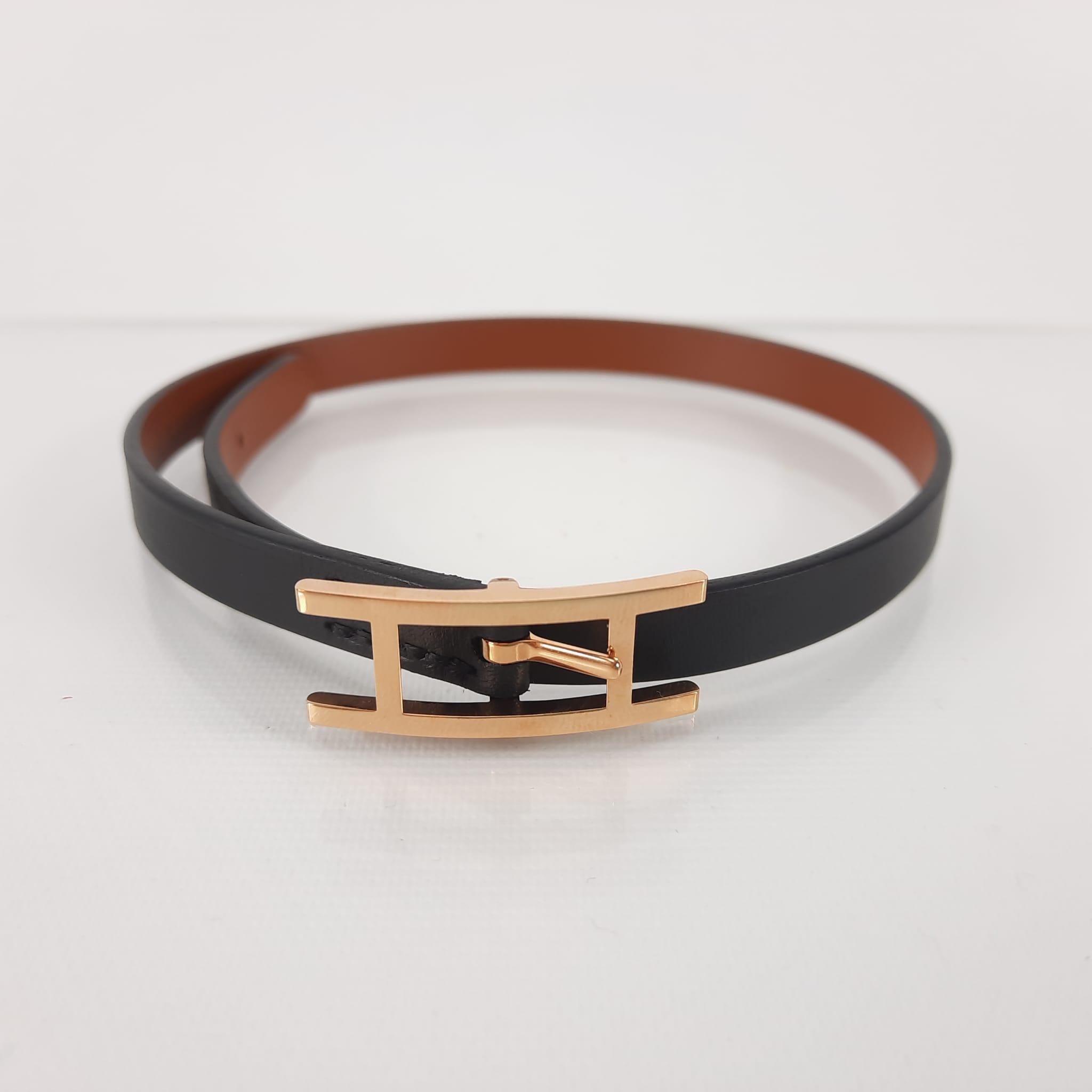 Hermes Noir& Fauve calfskin Size T2 Behapi Double Tour bracelet In New Condition In Nicosia, CY