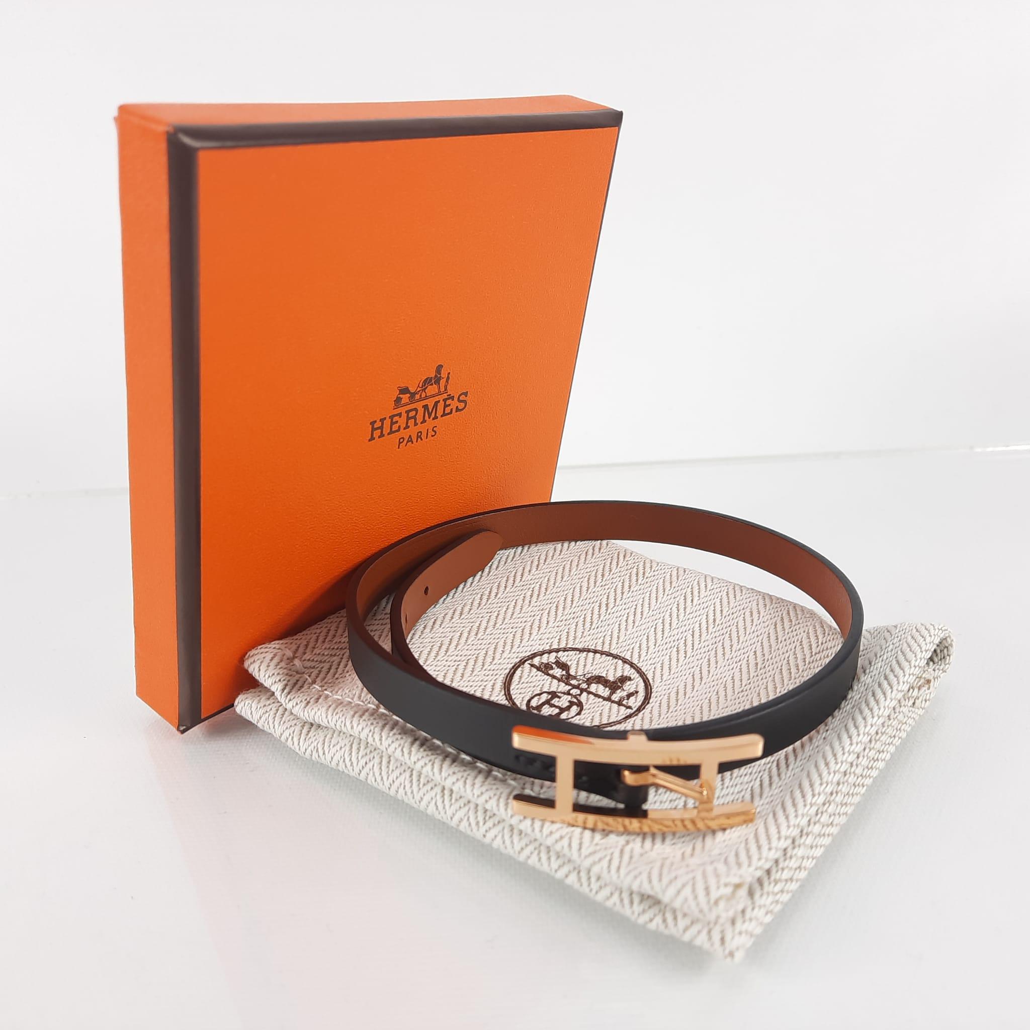 Hermes Noir& Fauve calfskin Size T2 Behapi Double Tour bracelet 2