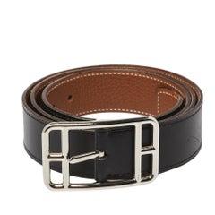 Hermes Noir/Gold Box and Togo Leather Cape Cod Reversible Belt 95 CM