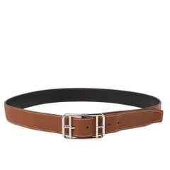 Hermes Noir/Gold Box and Togo Leather Cape Cod Reversible Belt 95 CM