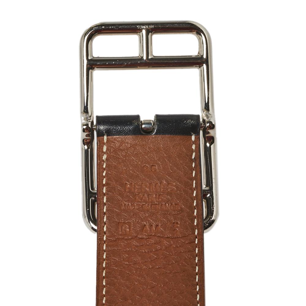 Hermes Noir/Gold Box and Togo Leather Cape Cod Reversible Belt 95 CM In Fair Condition In Dubai, Al Qouz 2