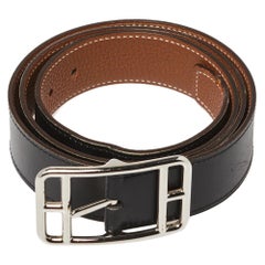 Hermes Bleu Jean/Black Chamonix and Togo Leather Collier De Chien  Reversible Belt 85CM Hermes