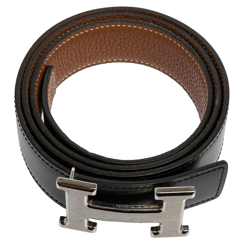 Hermes Noir/Gold Chamonix and Togo Leather Constance Reversible Belt 85 CM In Good Condition In Dubai, Al Qouz 2