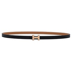Hermès - Boucle de ceinture Medor H en cuir réversible 13 mm, couleur noire/or