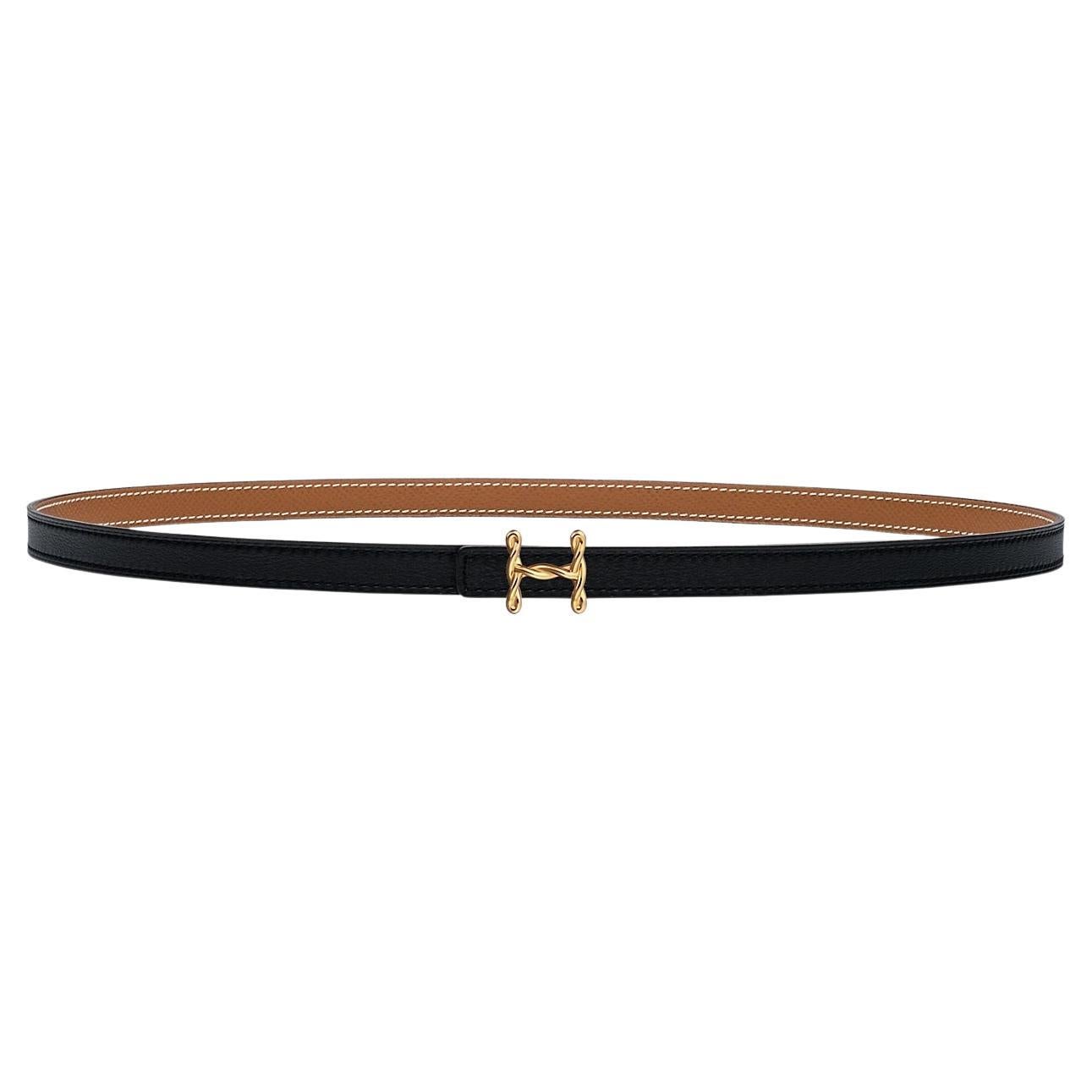 Hermes Noir / Gold H Torsade belt buckle and Reversible leather strap