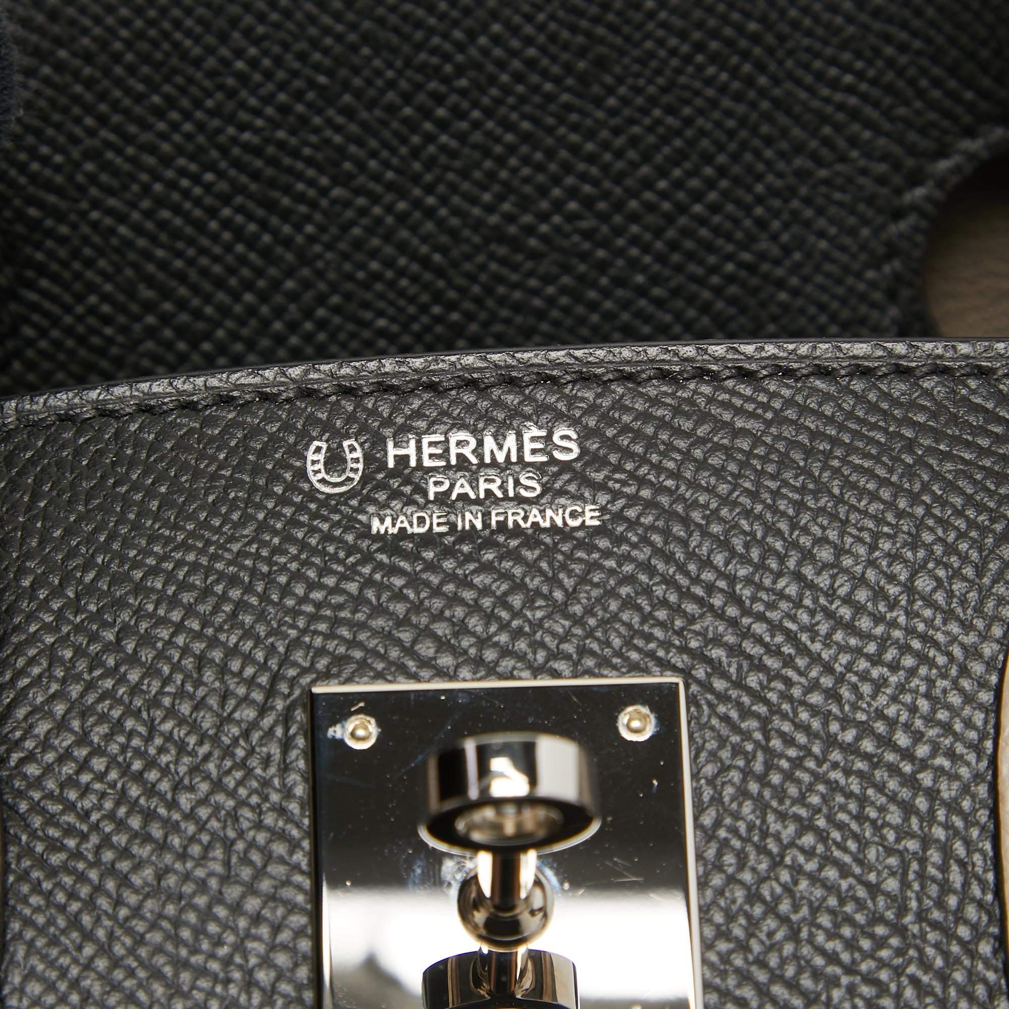 Hermes Noir/Gris Asphalt Epsom Leather Palladium Finish Birkin 30 Bag 10