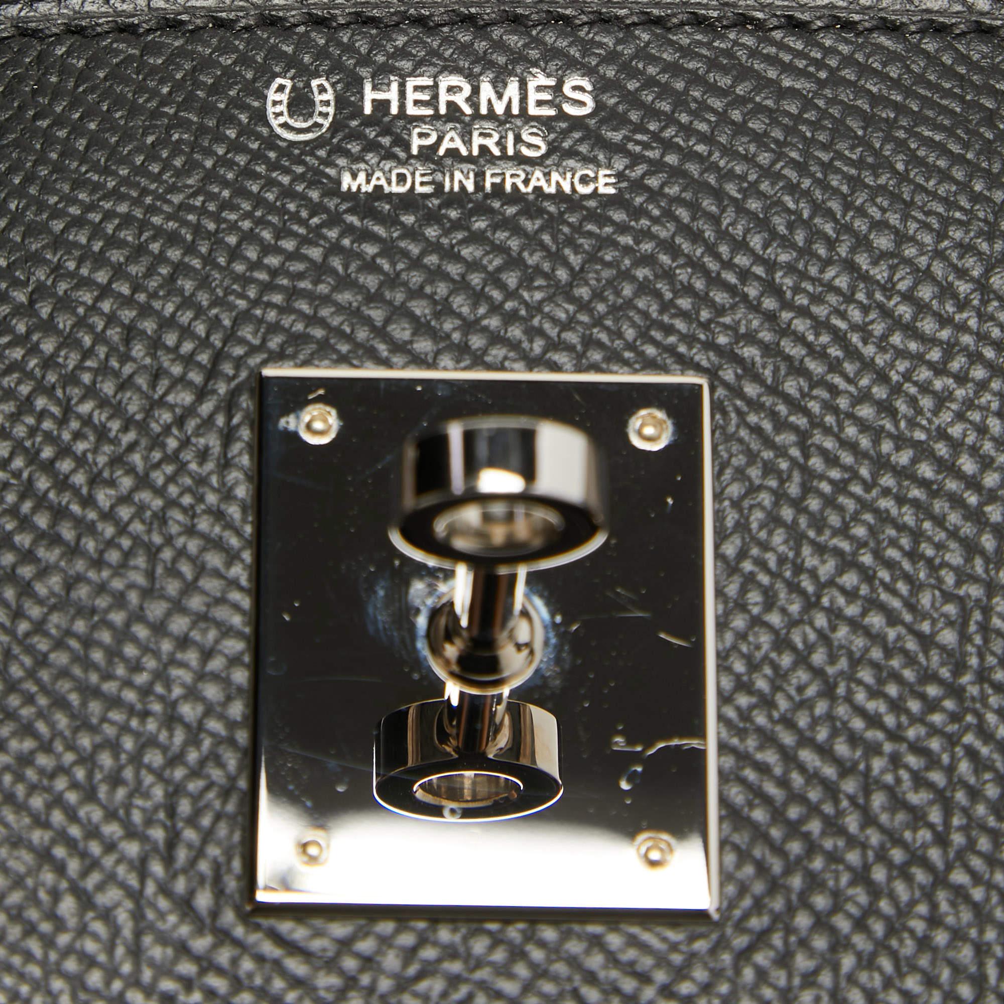 Hermes Noir/Gris Asphalt Epsom Leather Palladium Finish Birkin 30 Bag 11