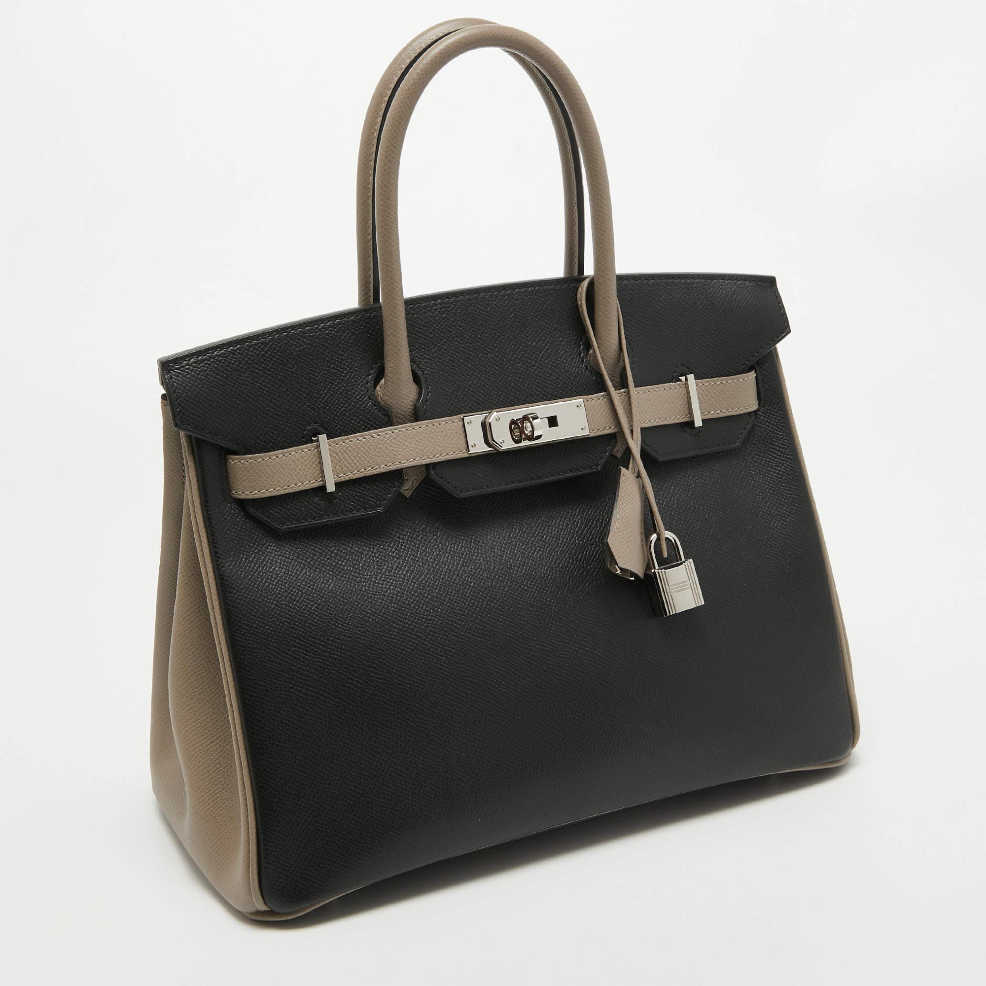 Hermes Noir/Gris Asphalt Epsom Leather Palladium Finish Birkin 30 Bag In Excellent Condition In Dubai, Al Qouz 2