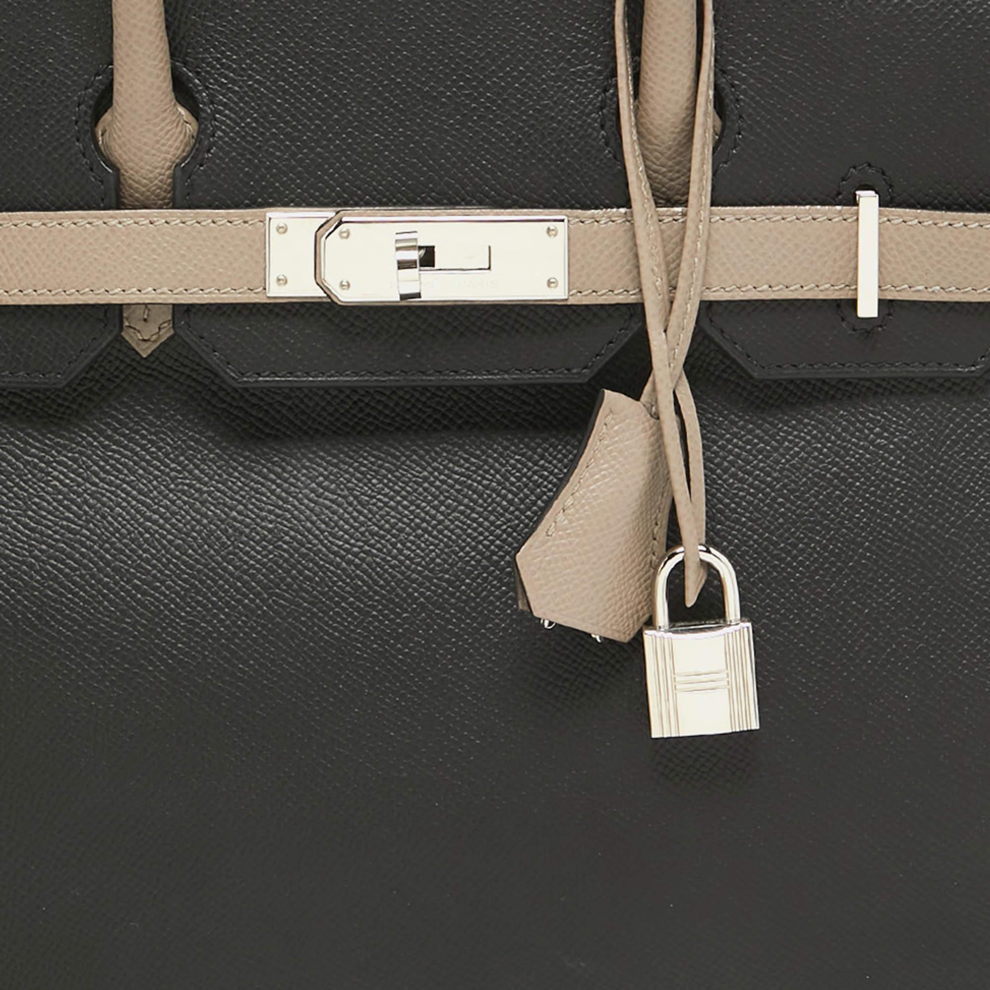 Hermes Noir/Gris Asphalt Epsom Leather Palladium Finish Birkin 30 Bag 3