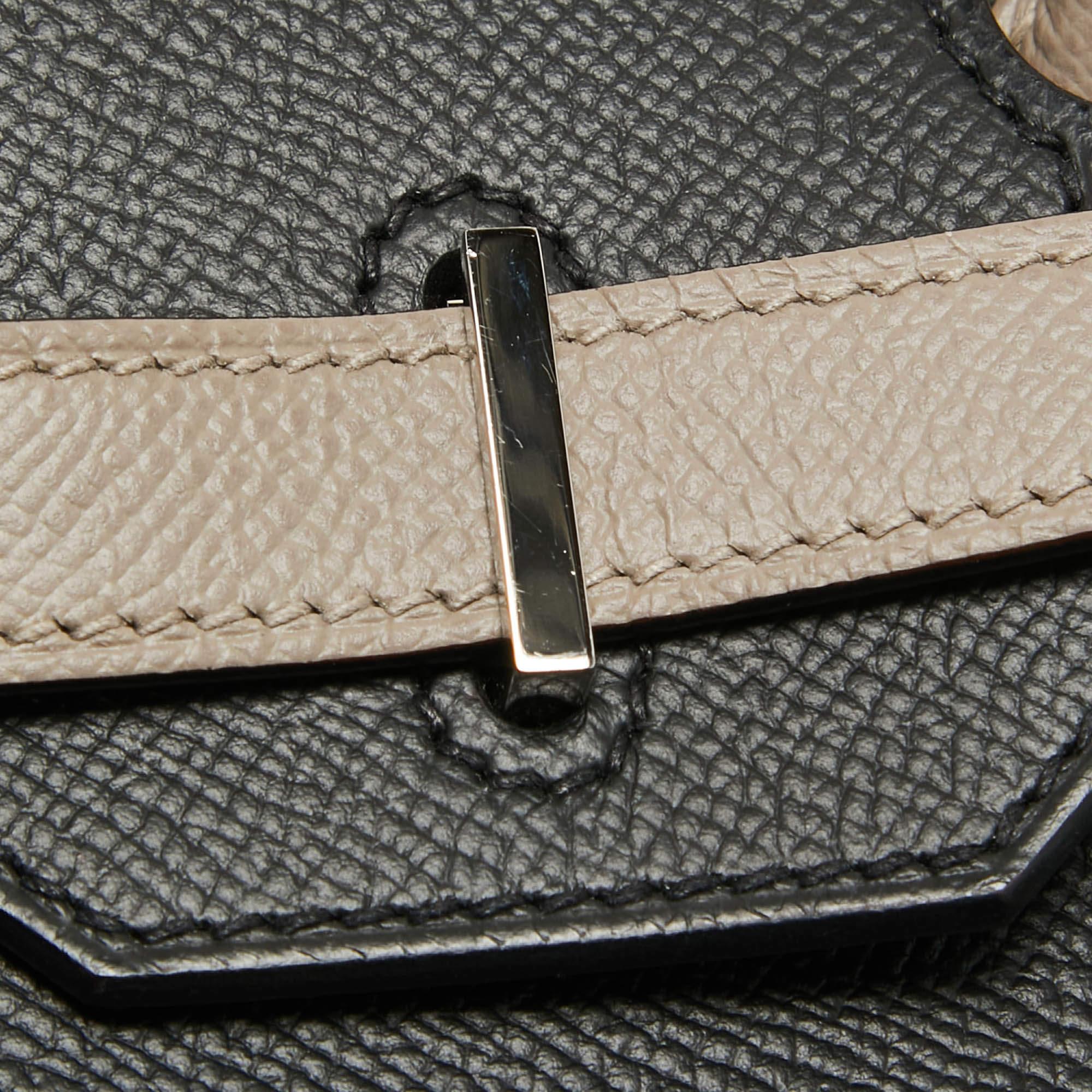 Hermes Noir/Gris Asphalt Epsom Leather Palladium Finish Birkin 30 Bag 4