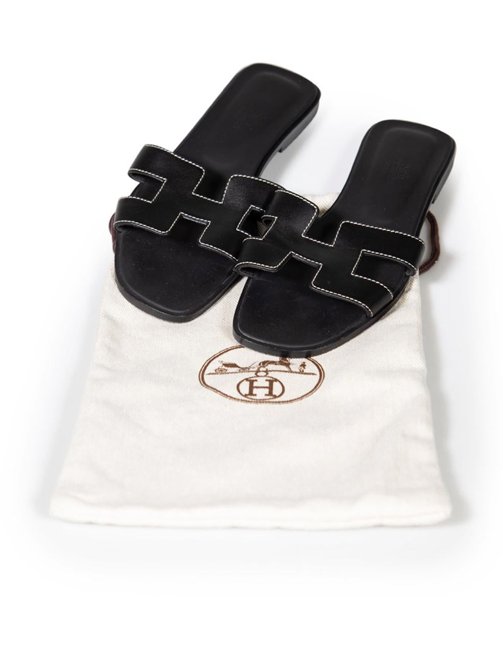 Hermès Noir Leather Oran Sandals Size IT 36.5 1