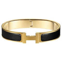 Bracelet Hermès Noir Mat Clic HH en cuir, taille 5