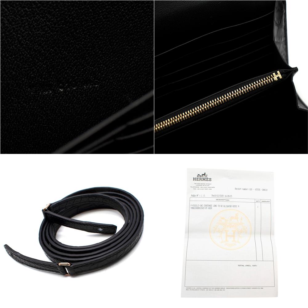 Hermes Noir Matte Alligator Constance Long Wallet To Go GHW For Sale 2