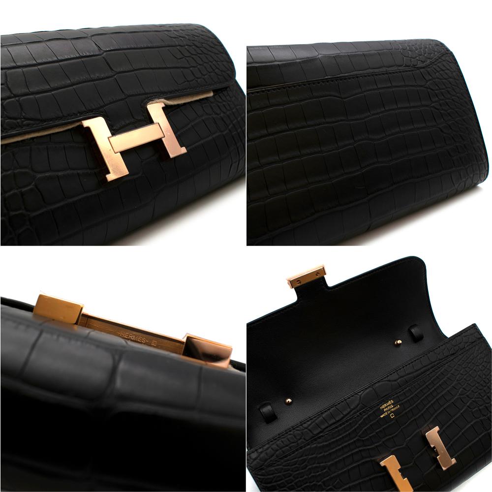 Hermes Noir Matte Alligator Constance Long Wallet To Go GHW In New Condition For Sale In London, GB