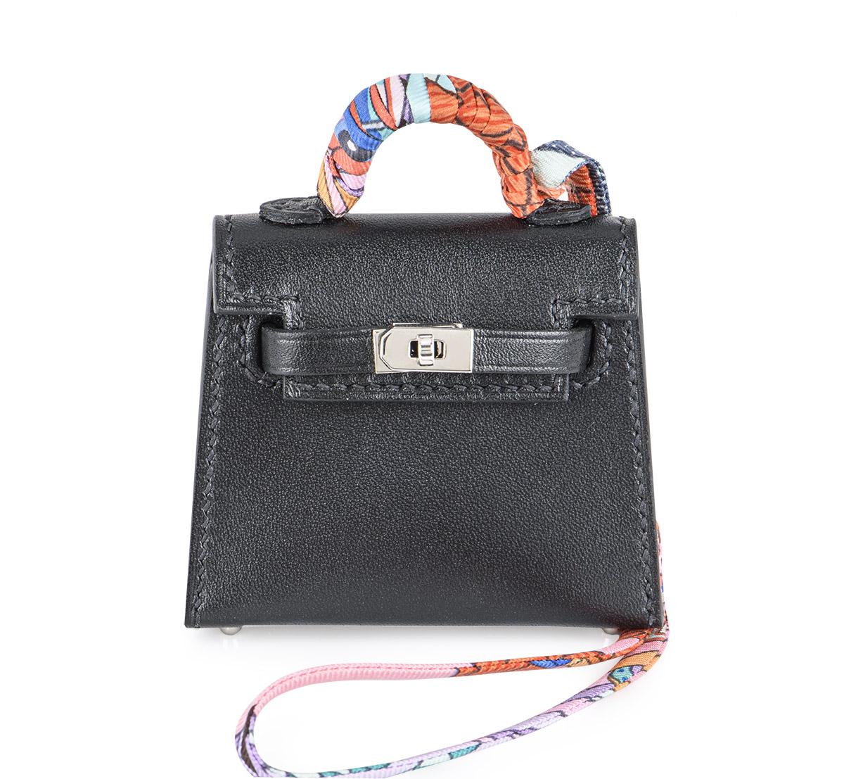 Hermès Noir Mini Sac Kelly Twilly Charme en vente 4