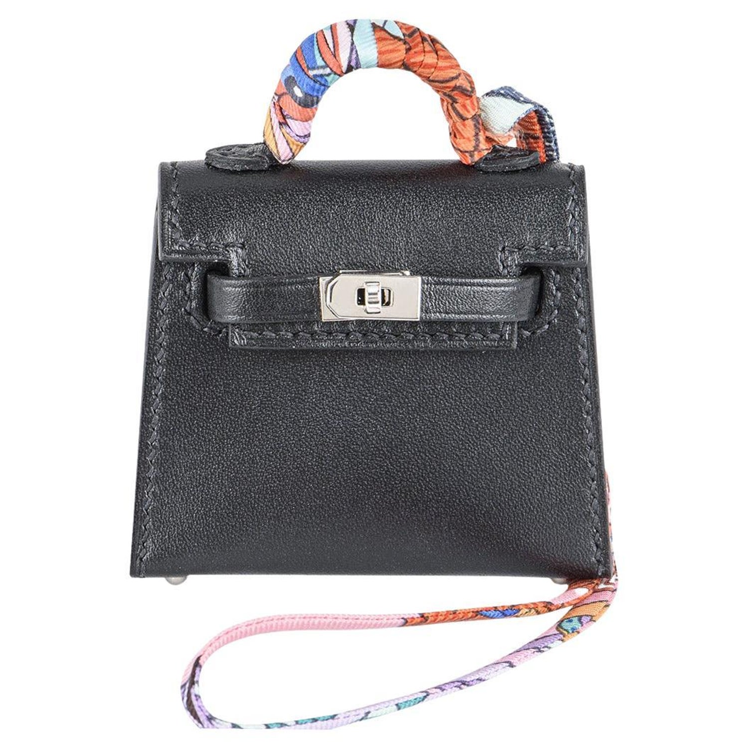 HERMES KellyTwilly Bag Charm Tadelakt Leather Rouge Vif/Multicolor