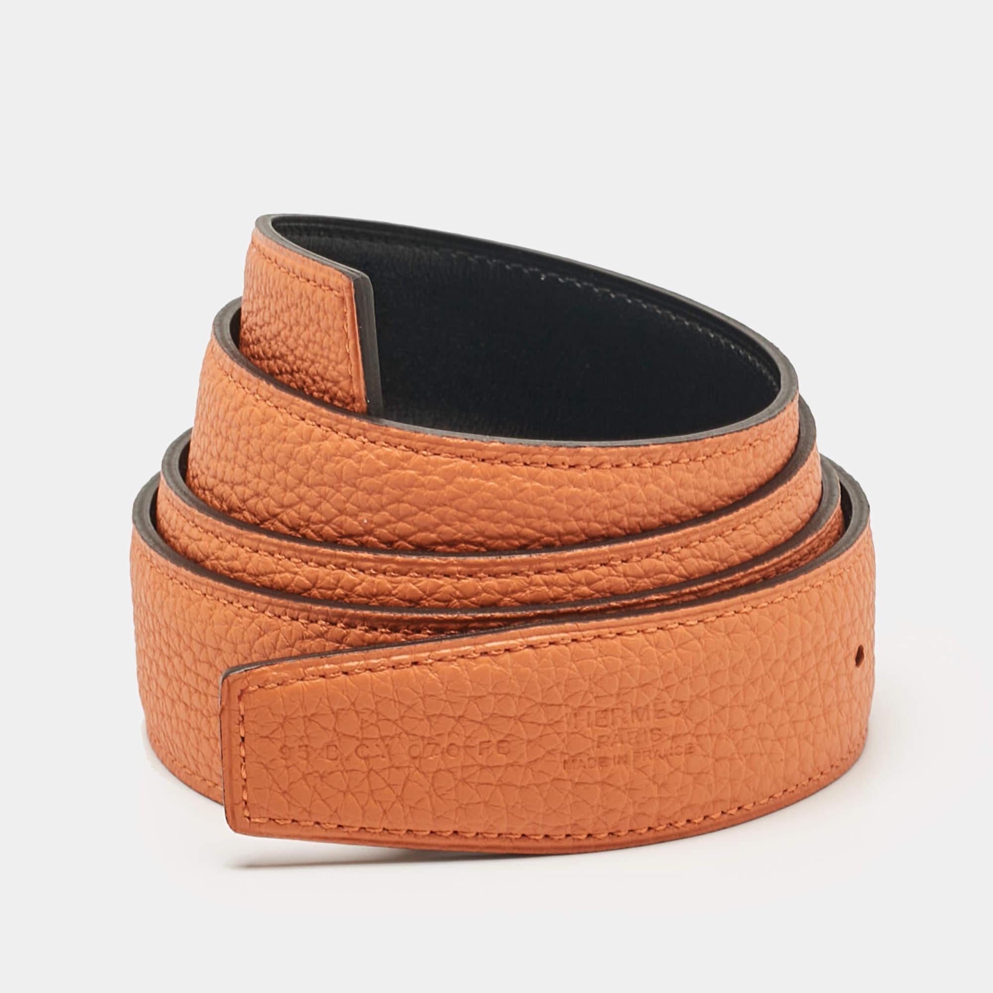 The Hermès strap is a luxurious accessory crafted from high quality leather. It features impeccable craftsmanship a smooth and luxurious finish and is designed to be interchangeable with Hermès belt buckles offering a timeless and versatile addition