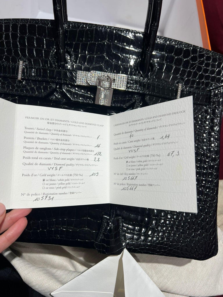 35cm Hermès Diamond Black Crocodile Birkin Bag Handbag at 1stDibs