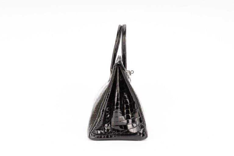 Hermes Birkin Diamond Hardware Bag Black shiny Porosus Crocodile 35 For ...