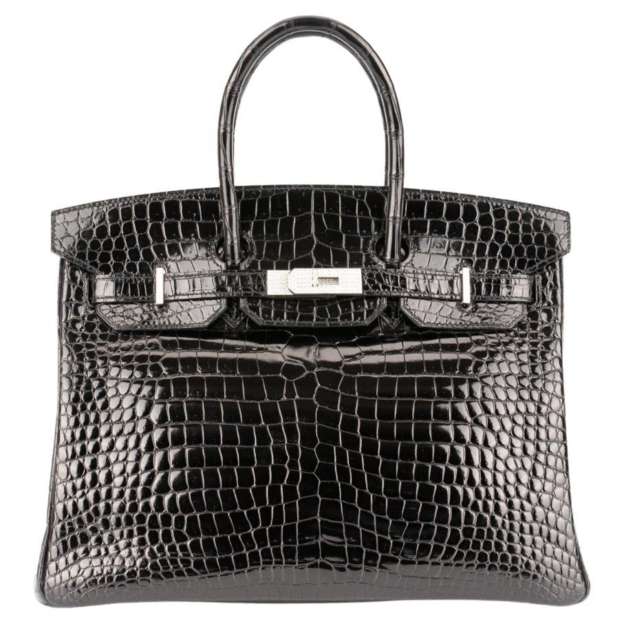 Hermes Birkin Diamond Hardware Bag Black shiny Porosus Crocodile
