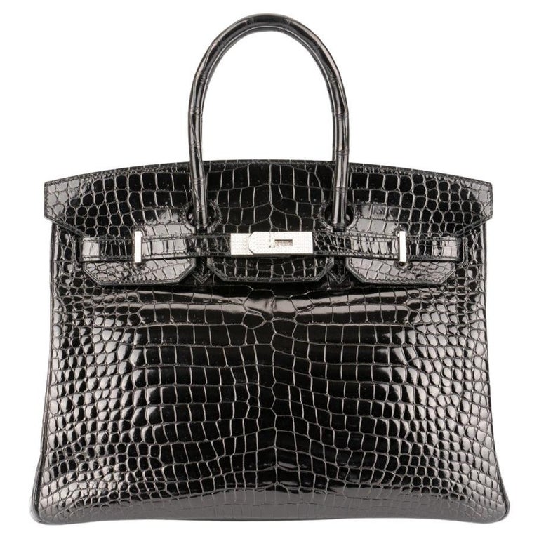 Hermes Birkin Diamond Hardware Bag Black shiny Porosus Crocodile 35
