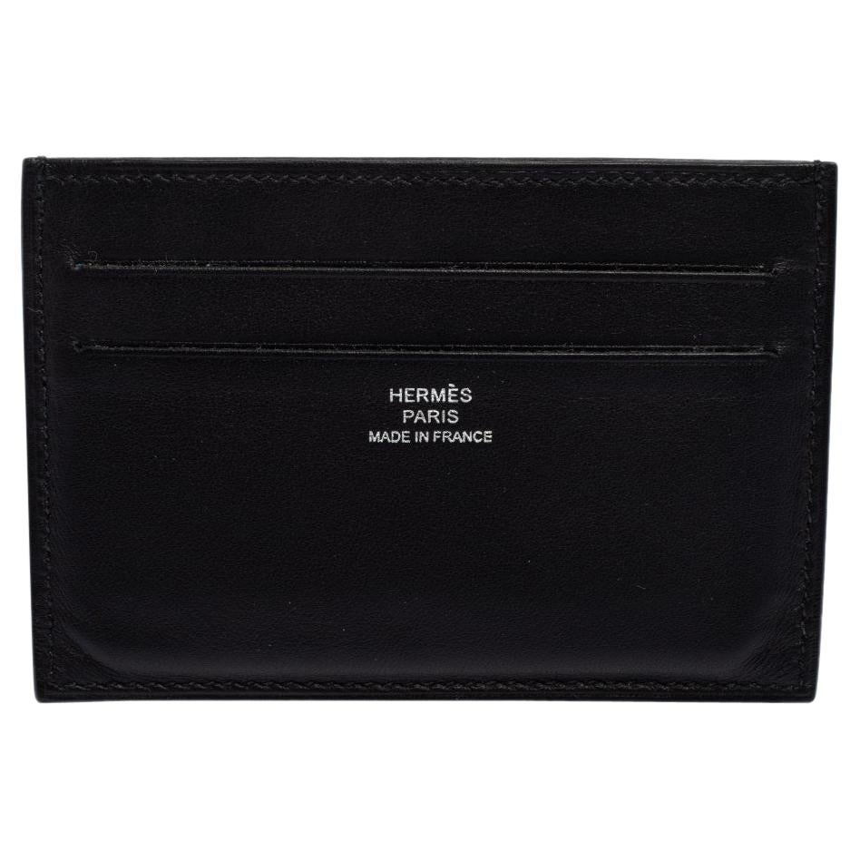 Hermes Citizen Twill Card Holder Leather with Silk Black 1625433