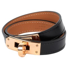 Used Hermès Noir Swift Leather T1 Kelly Double Tour Bracelet