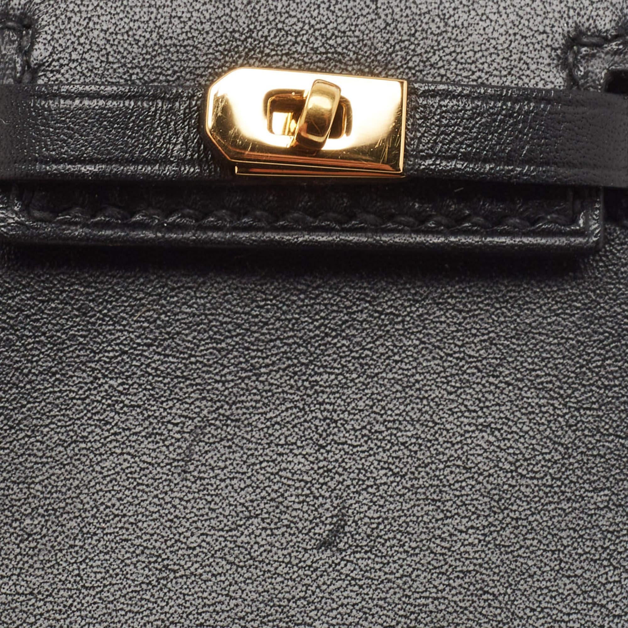 Hermès Noir Tadelakt Leder Mini Kelly Twilly Tasche Charme Damen im Angebot