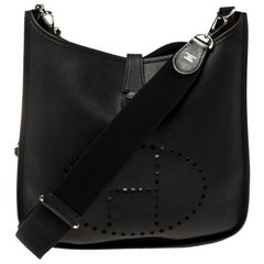 Hermes Noir Taurillon Clemence Leather Evelyne III GM Bag