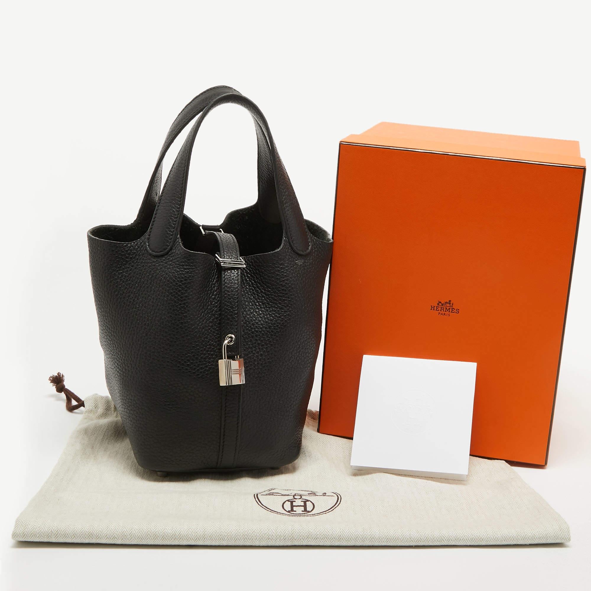 Hermes Noir Taurillon Clemence Leather Picotin Lock 18 Bag For Sale 6