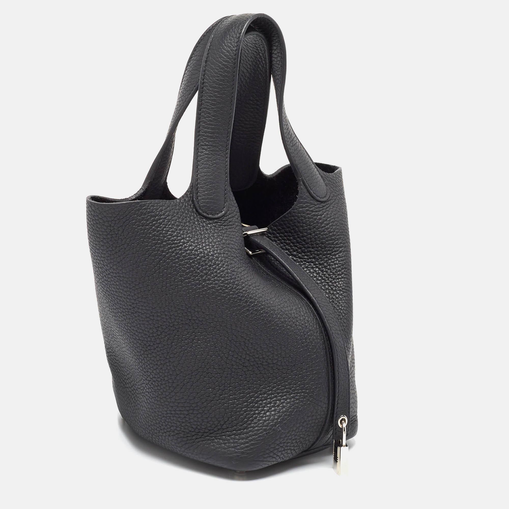 Hermes Noir Taurillon Clemence Leather Picotin Lock 18 Bag In Excellent Condition In Dubai, Al Qouz 2