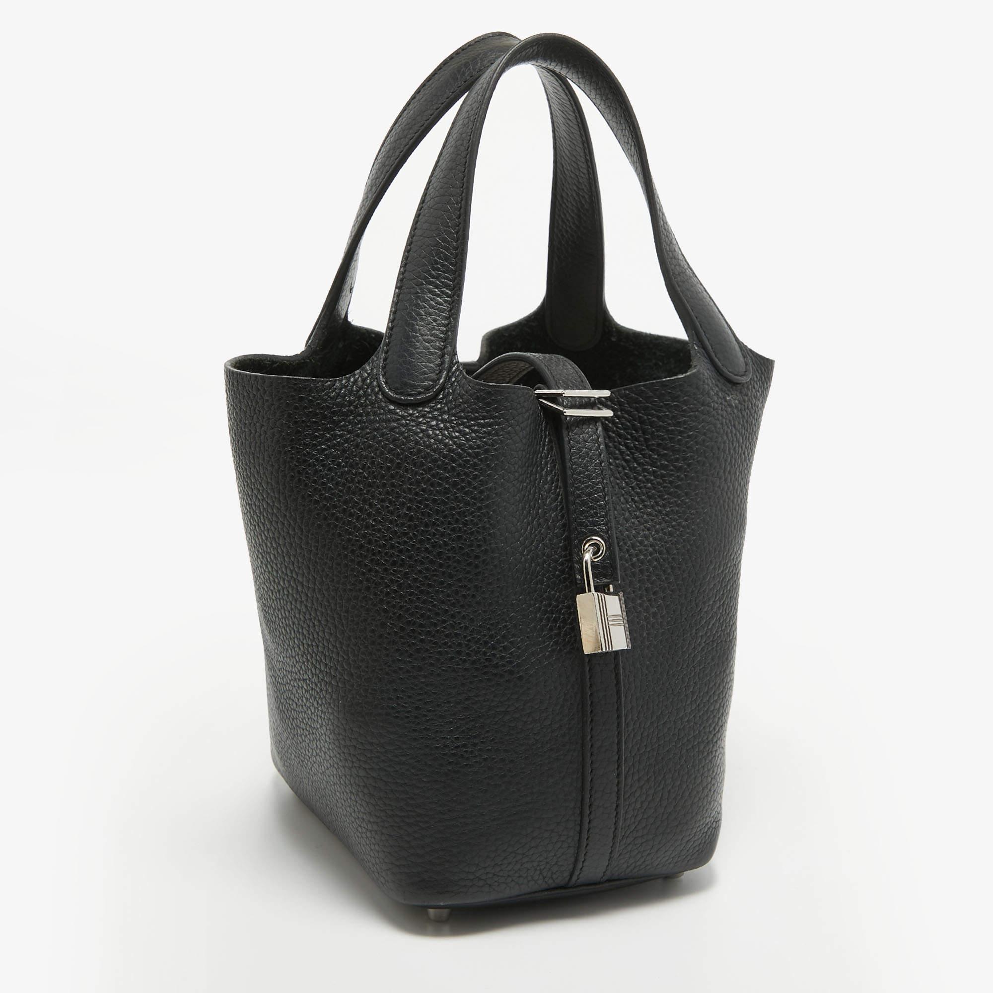 Hermes Noir Taurillon Clemence Leather Picotin Lock 18 Bag For Sale 5