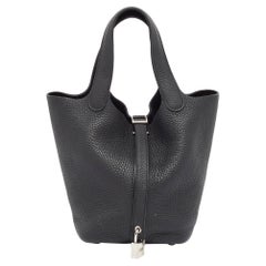 Hermes Noir Taurillon Clemence Leather Picotin Lock 18 Bag