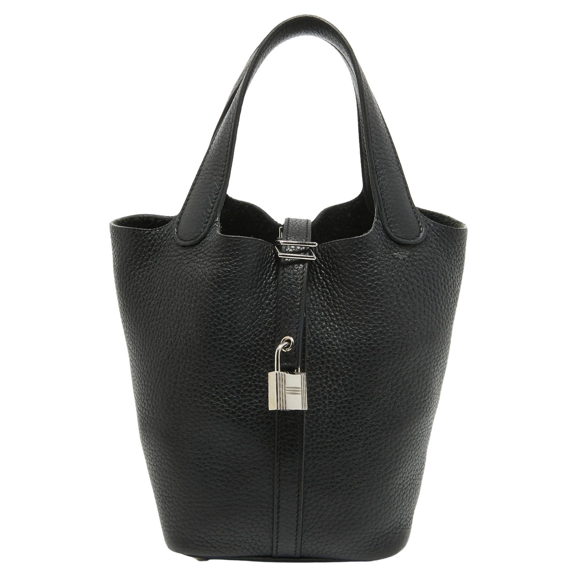 Hermes Noir Taurillon Clemence Leather Picotin Lock 18 Bag For Sale