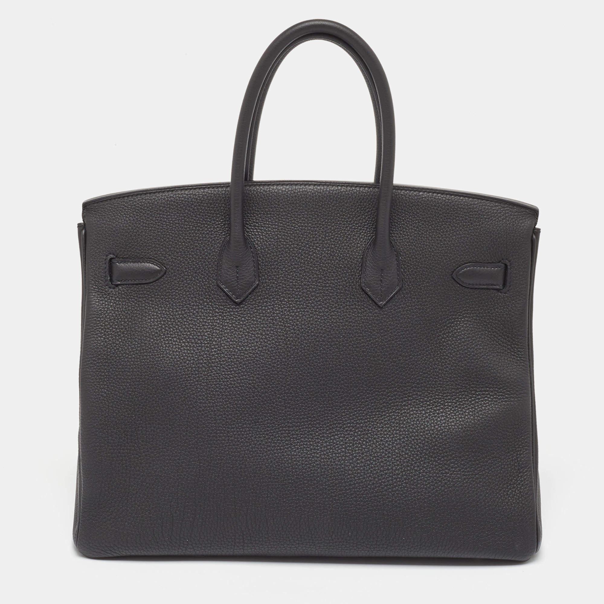 Hermes Noir Togo Leather Palladium Finish Birkin 35 Bag 16