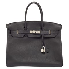 Hermes Noir Togo Leather Palladium Finish Birkin 35 Bag