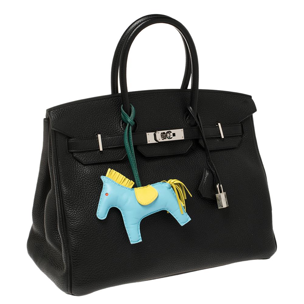Birkin 35 Tasche aus Leder mit Palladiumbeschlägen von Hermès Noir im Zustand „Gut“ in Dubai, Al Qouz 2