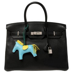 Birkin 35 Tasche aus Leder mit Palladiumbeschlägen von Hermès Noir