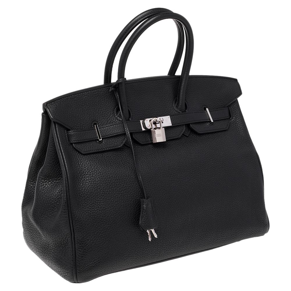 Hermes Noir Togo Leather Palladium Plated Birkin 35 Bag In Good Condition In Dubai, Al Qouz 2