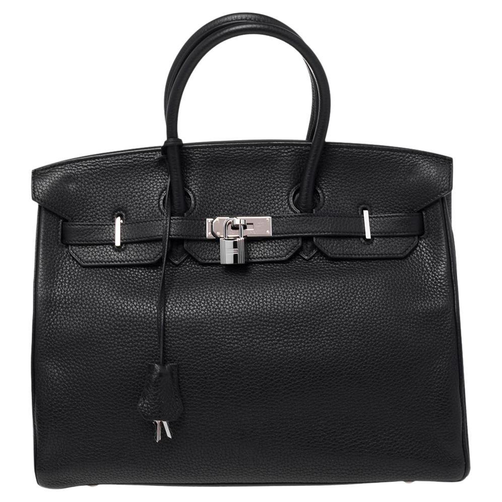 Hermes Noir Togo Leather Palladium Plated Birkin 35 Bag