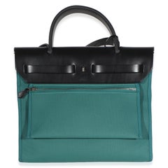 Hermès Noir Vache Hunter Malachite Toile Canvas Herbag Zip 31