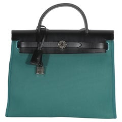 Hermès Noir Vache Hunter Malachite Toile Canvas Herbag Zip 31