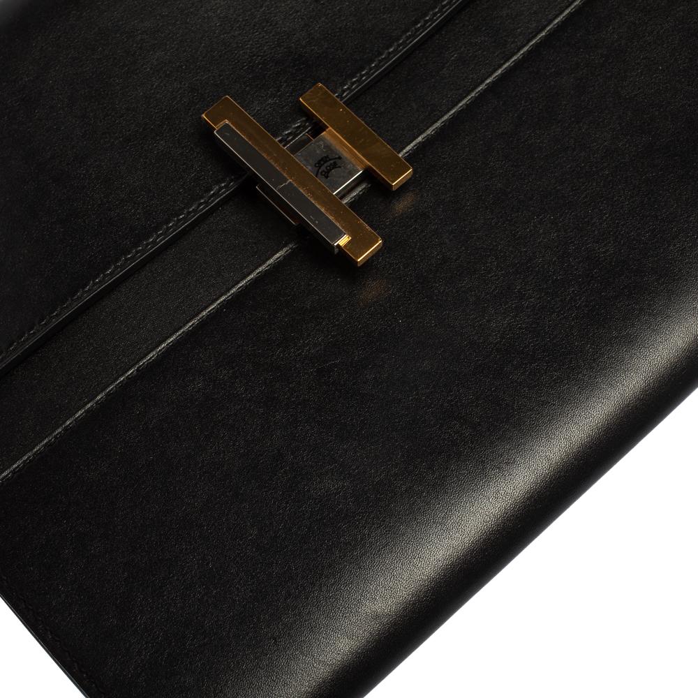 Hermes Noir Veau Villandry Leather Cinhetic Clutch 9