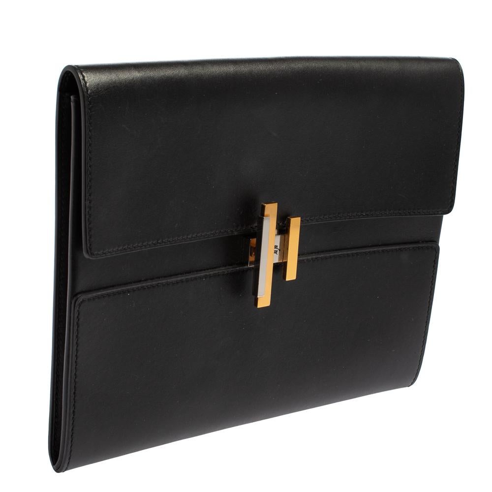  Hermes Noir Veau Villandry Leather Cinhetic Clutch Pour femmes 
