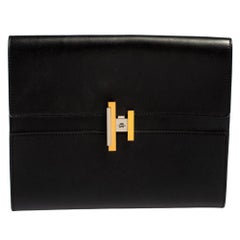 Hermès Noir Veau Villandry Leather Cinhetic Clutch