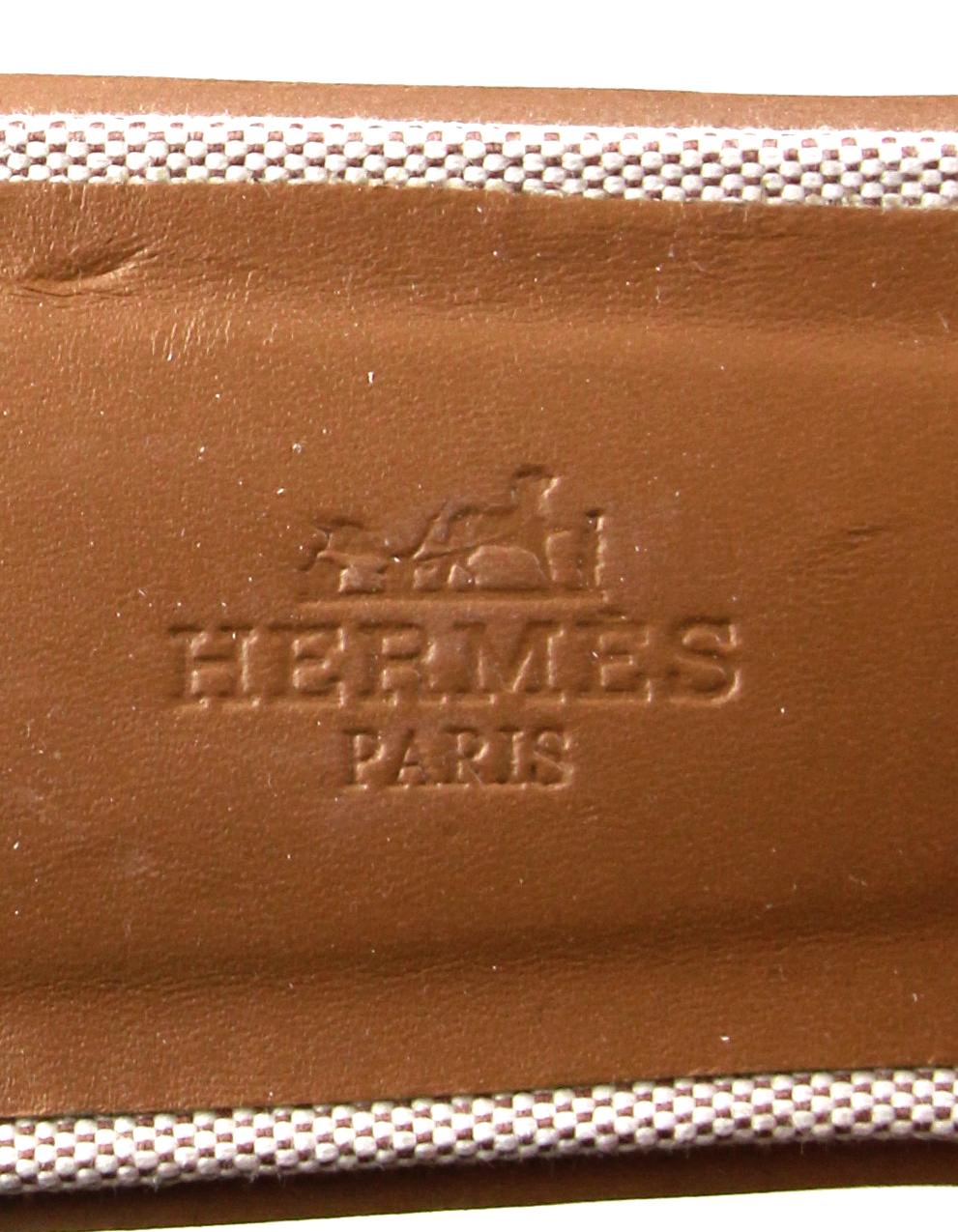 Hermès Noisette/ Beige Dore Toile H Oran Sandalen Größe 39,5 im Zustand „Hervorragend“ in New York, NY