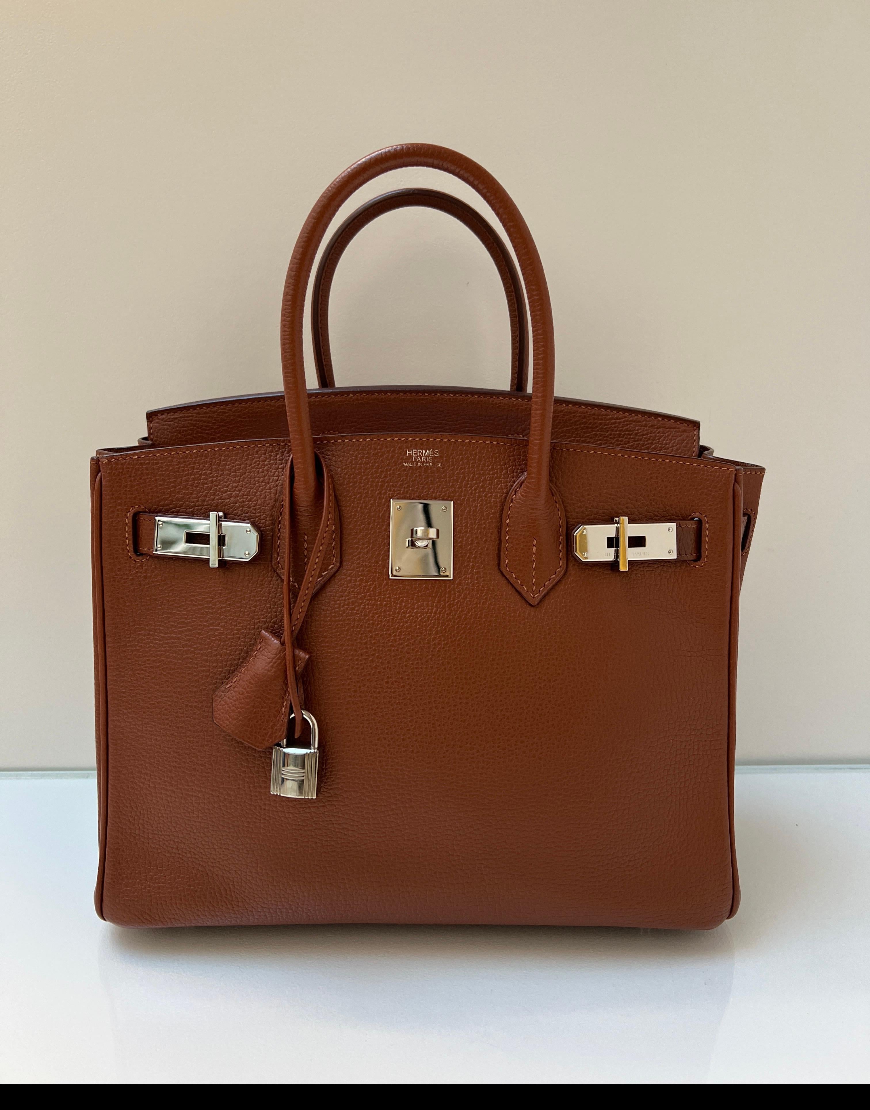 Hermes Noisette Birkin 30 Bag. Neutral brown color. Palladium hardware. Interior clean. Rare color and goes with everything. Most wanted size. Includes clochette, lock, keys, and dust bag. Guaranteed authentic. 